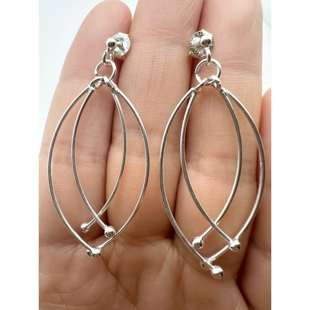 Sterling Silver Crossed Dangling Wire Teardrop Hook Earrings